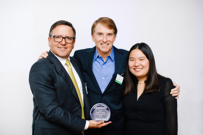 Wang with Anthony Pritzker (left), whose family foundation funds the prize, and environmental venture capitalist Steve Westly, who nominated Wang for the honor.