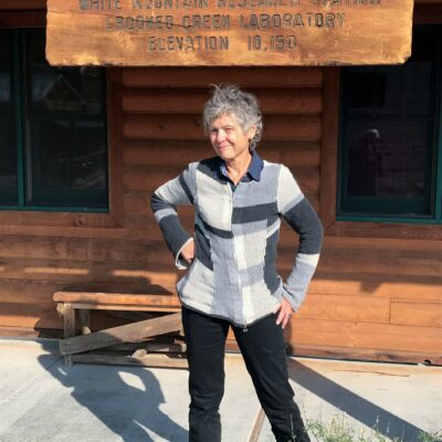 Stephanie Pincetl in front of White Mountain Research Center sign