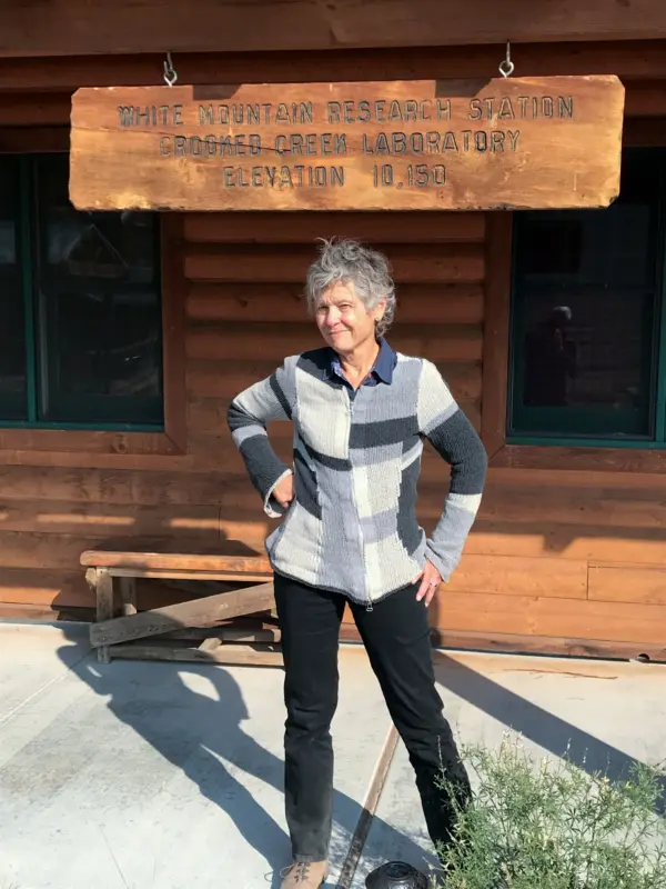 Stephanie Pincetl in front of White Mountain Research Center sign