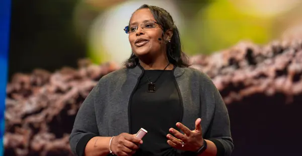 Professor Asmeret Asefaw Berhe giving a TED Talk