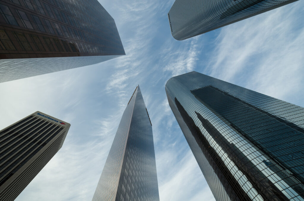 Bunker Hill skyscrapers from ground level