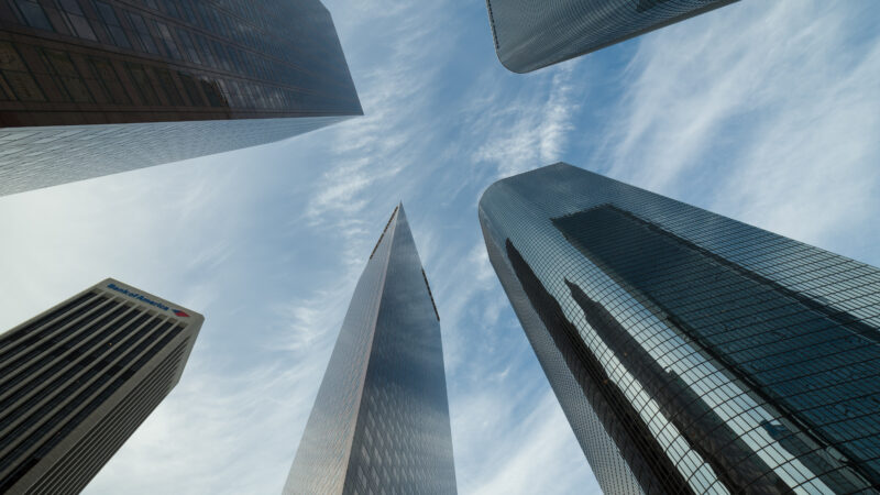 Bunker Hill skyscrapers from ground level