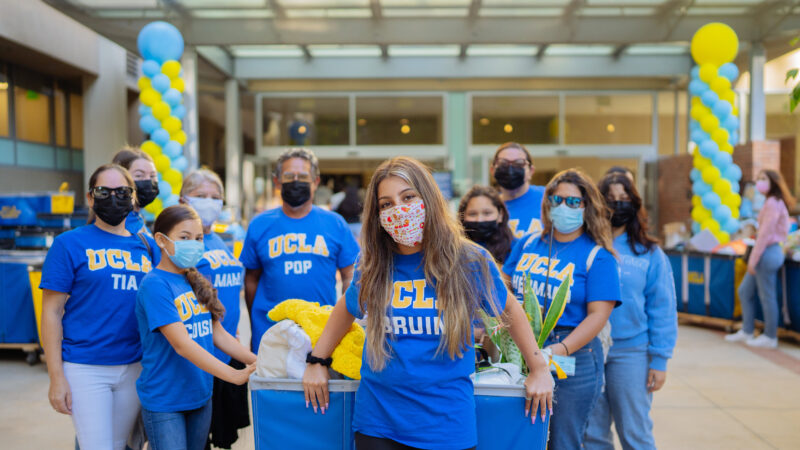 Incoming student Emelin Vivar poses with family on her move-in day to Sproul Hall at UCLA.