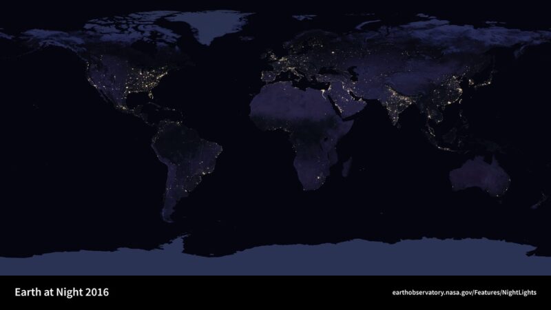 The NASA Black Marble, a composite image of Earth at night using 2016 VIIRS data. Photo by NASA