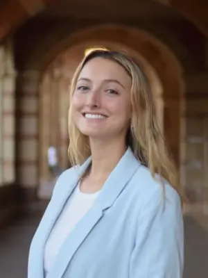 Racquel Fox, photographed in a campus archway