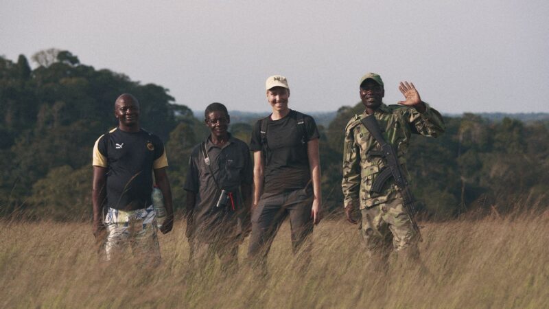 Elsa Ordway with Congo Basin Institute collaborators in the Dja Forest Reserve near the Bouamir Field Station