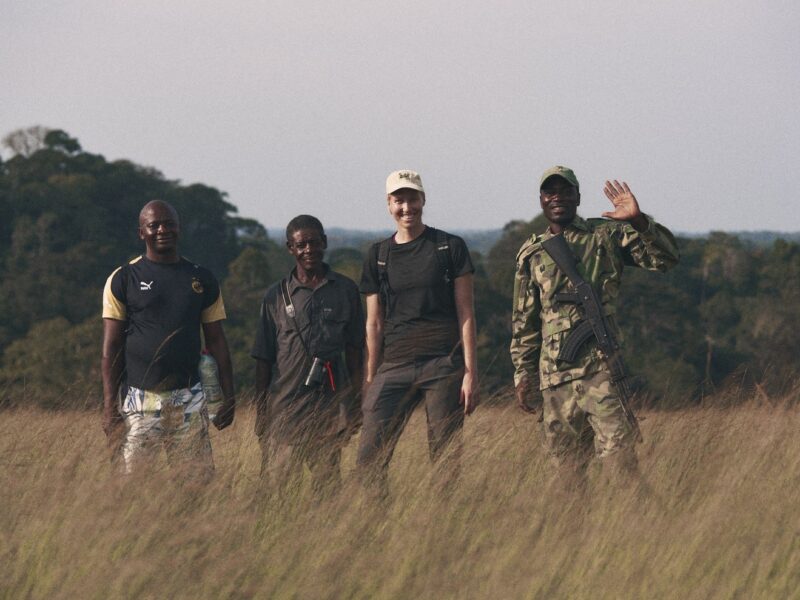 Elsa Ordway with Congo Basin Institute collaborators in the Dja Forest Reserve near the Bouamir Field Station