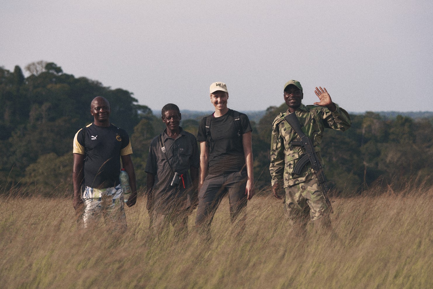 Elsa Ordway with Congo Basin Institute collaborators in the Dja Forest Reserve near the Bouamir Field Station