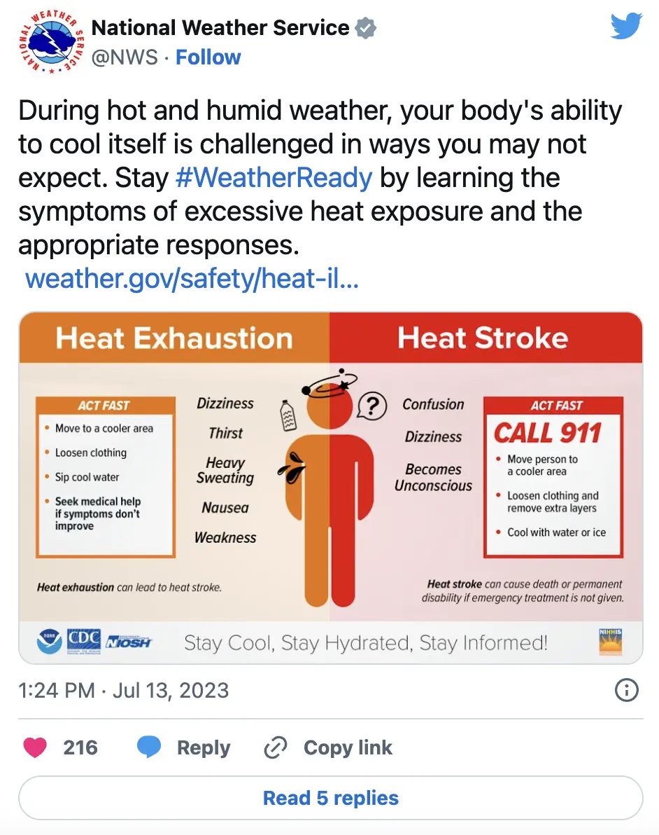 How to respond to heat exhaustion or heat stroke, graphic