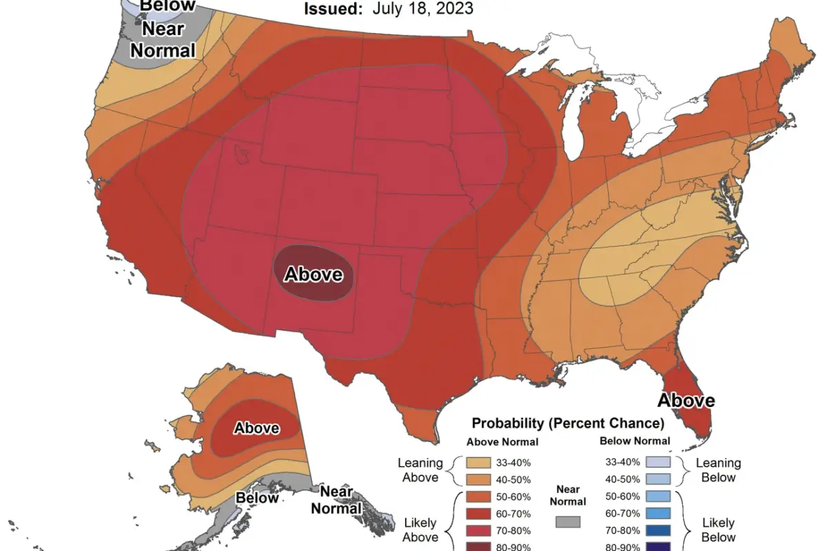 The forecast map for July 24-28 shows above average temperatures are likely across most of the nation | Climate Prediction Center