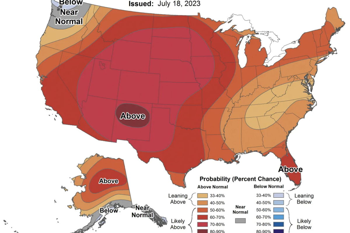 The forecast map for July 24-28 shows above average temperatures are likely across most of the nation | Climate Prediction Center