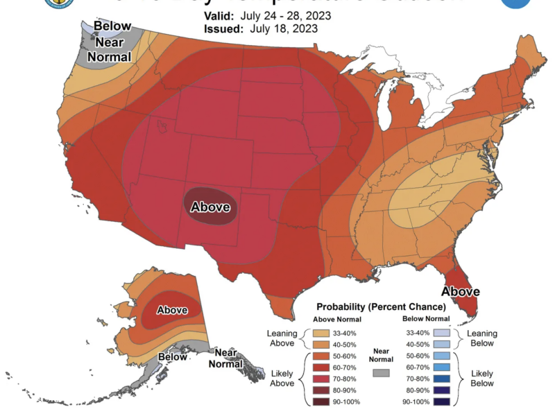 The forecast map for July 24-28 shows above average temperatures are likely across most of the nation | Climate Prediction Center