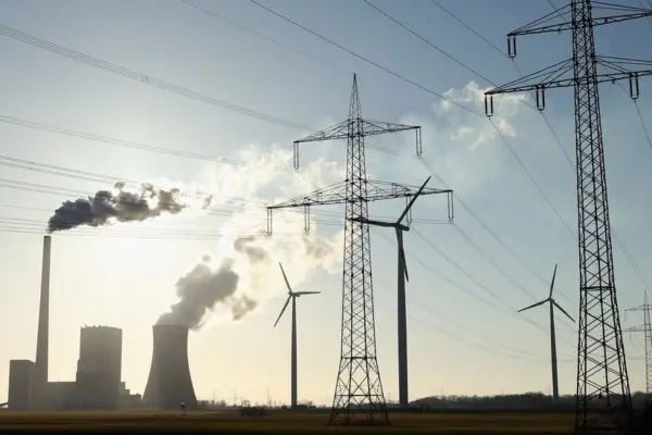 Electric distribution and generation in the foreground with natural gas infrastructure in the background.