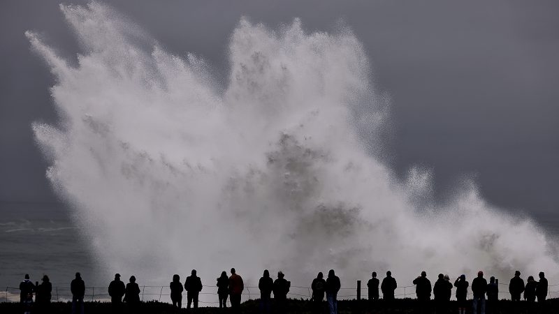 Large waves crash in to Duncan's Landing north of Carmet, Ca., Thursday, Dec. 28, 2023 due to a Pacific storm pummeling Northern California. (Kent Porter/The Press Democrat via AP)