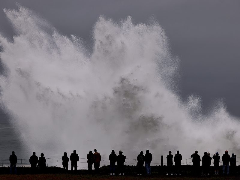 Large waves crash in to Duncan's Landing north of Carmet, Ca., Thursday, Dec. 28, 2023 due to a Pacific storm pummeling Northern California. (Kent Porter/The Press Democrat via AP)