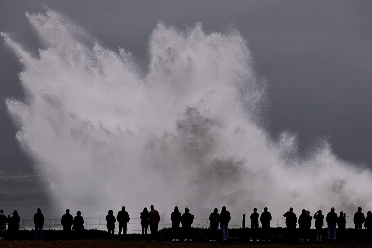 Large waves crash in to Duncan's Landing north of Carmet, Ca., Thursday, Dec. 28, 2023 due to a Pacific storm pummeling Northern California. (Kent Porter/The Press Democrat via AP)