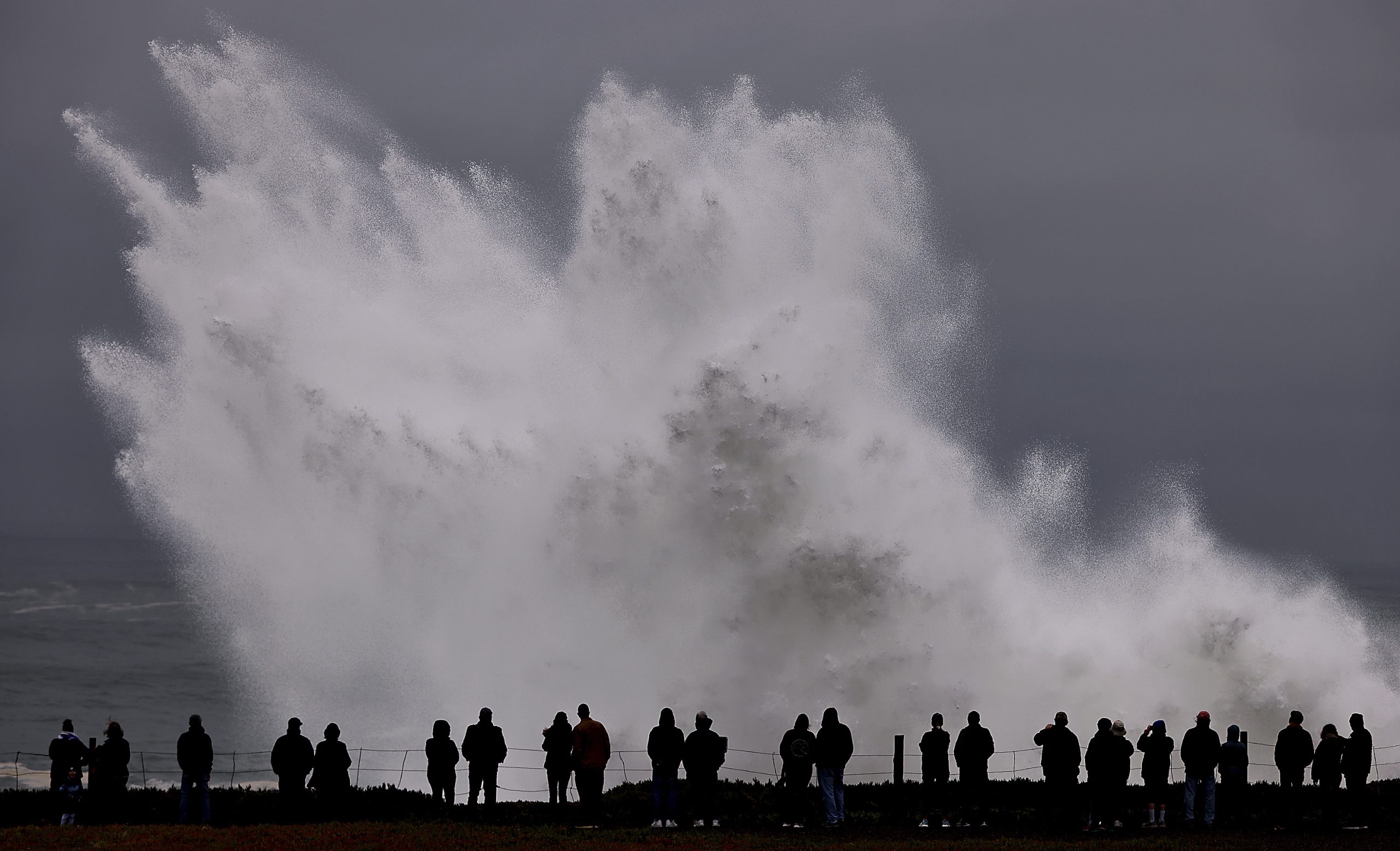 Large waves crash in to Duncan's Landing north of Carmet, Ca., Thursday, Dec. 28, 2023 due to a Pacific storm pummeling Northern California. (Kent Porter/The Press Democrat via AP)