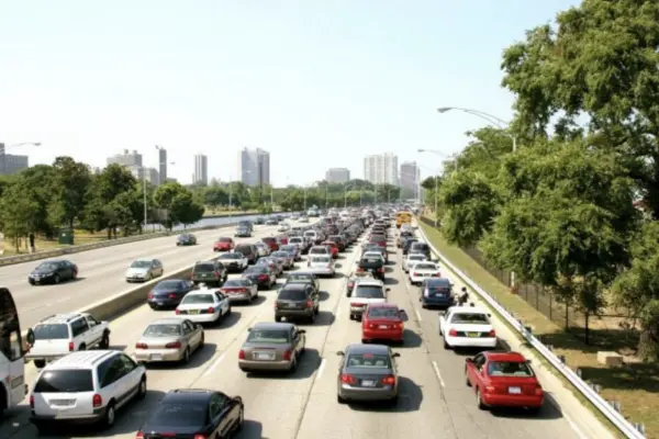 Cars on the freeway in traffic