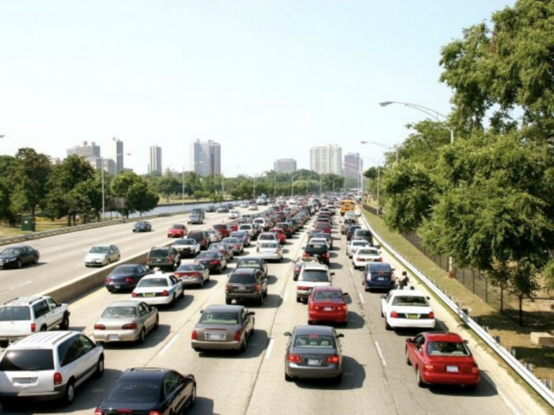 Cars on the freeway in traffic