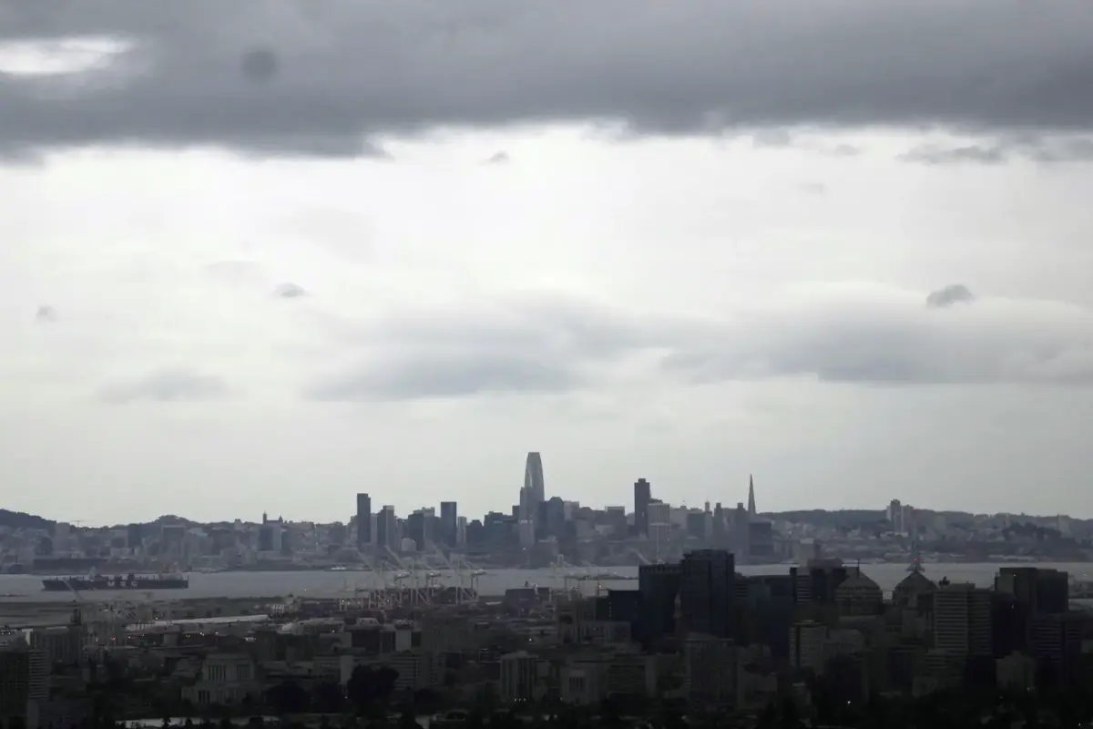 Heavy clouds covered Oakland and- in the distance- San Francisco this week