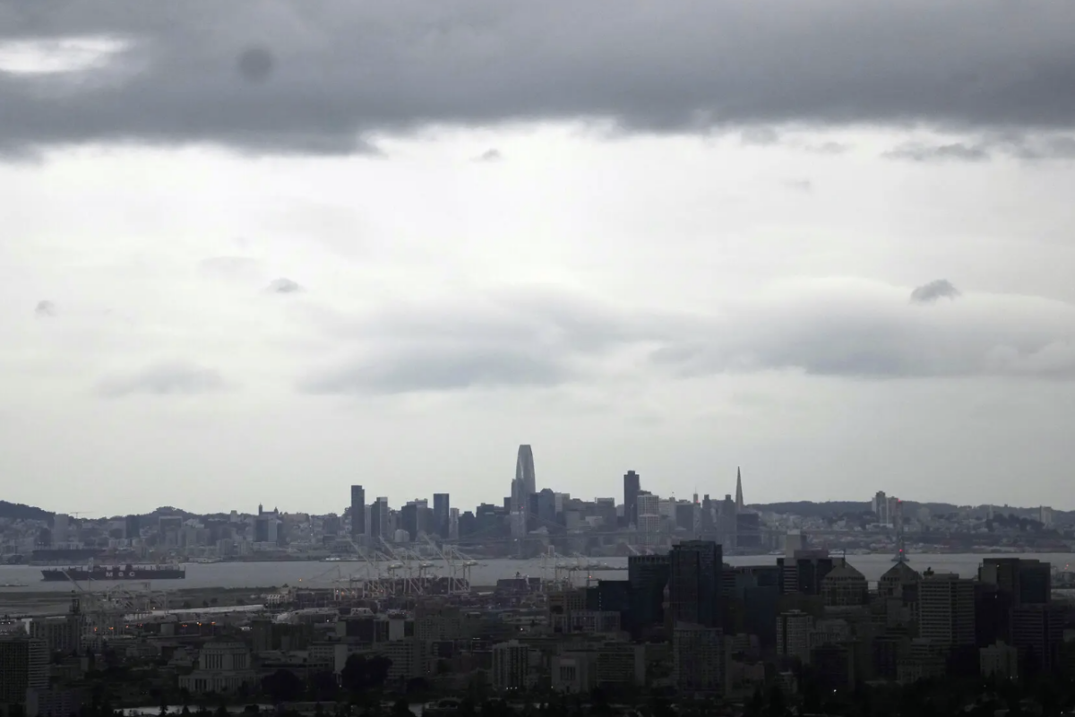 Heavy clouds covered Oakland and- in the distance- San Francisco this week