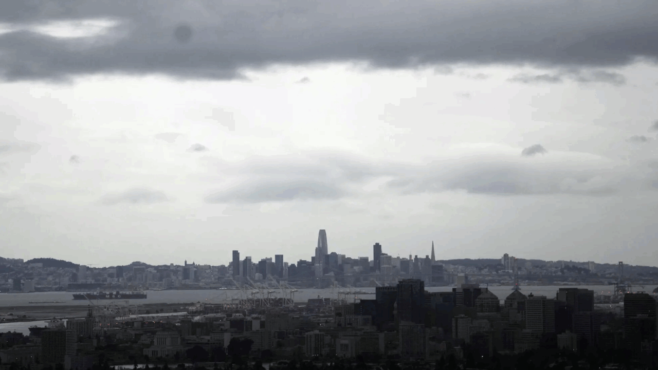 Heavy clouds covered Oakland and- in the distance- San Francisco this week