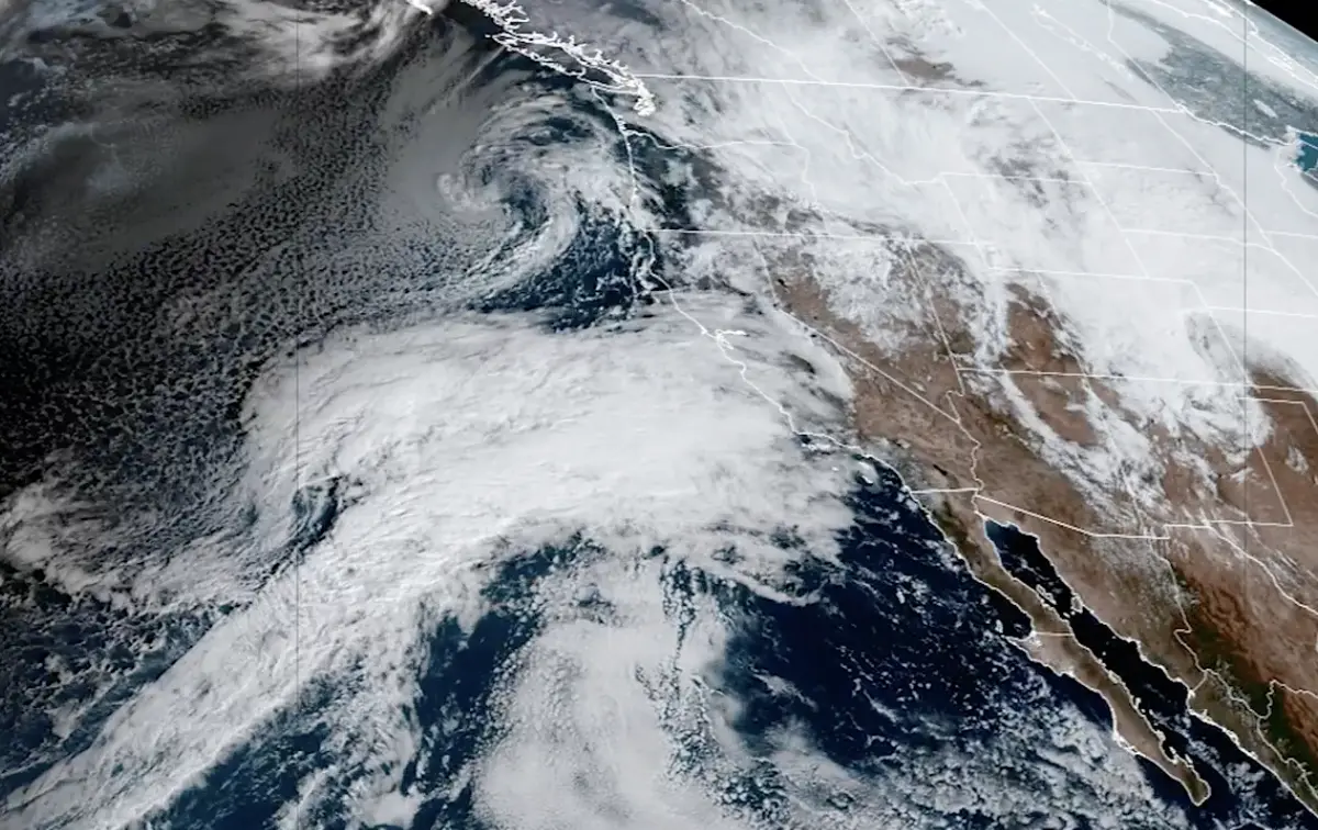 Satellite imagery taken on Feb shows an atmospheric river approach California