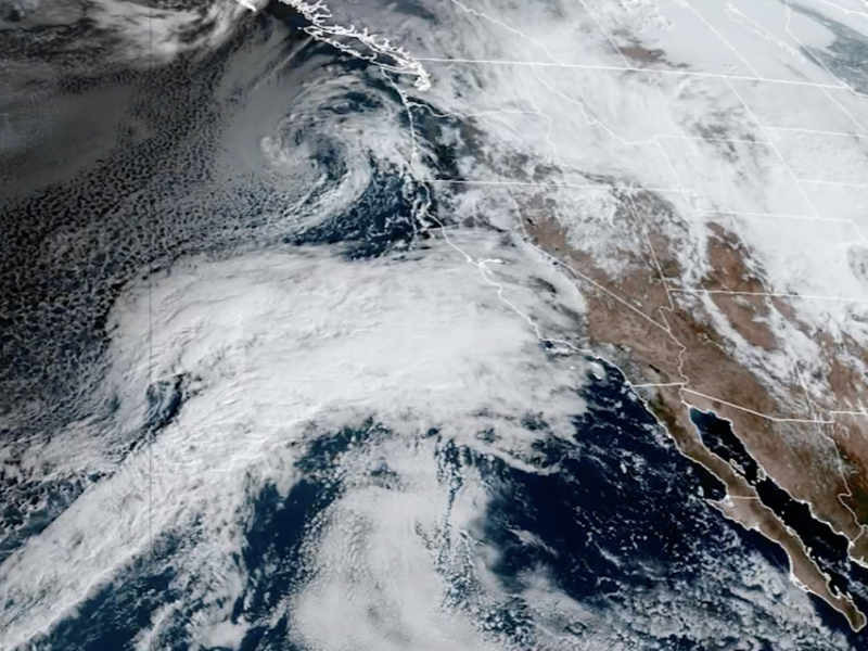 Satellite imagery taken on Feb shows an atmospheric river approach California