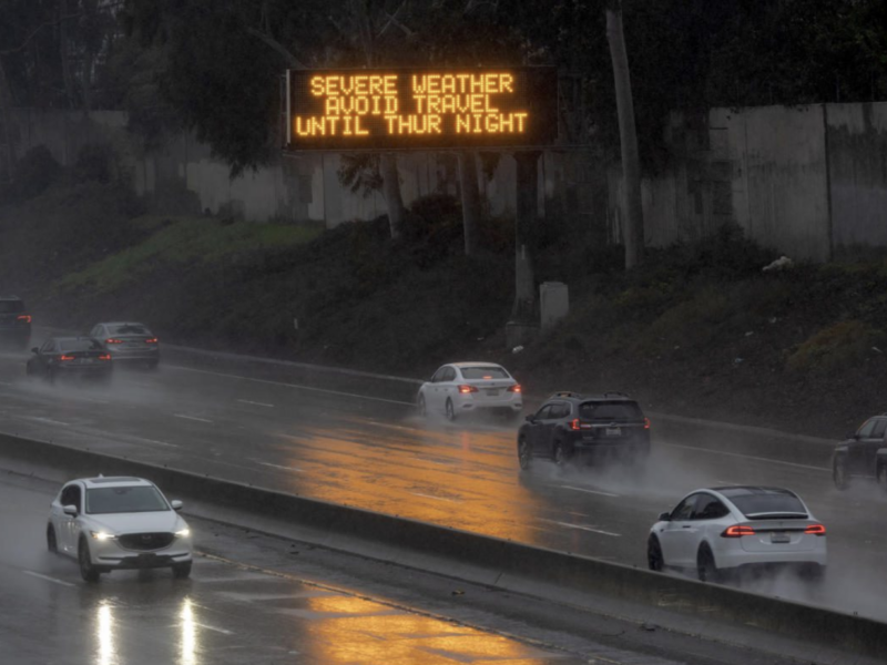 severe weather warning on freeway