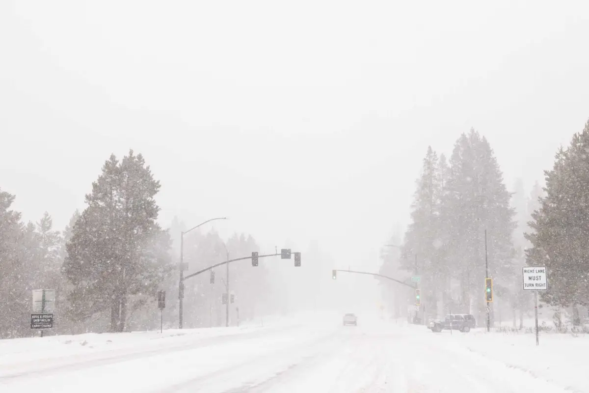 White out conditions were seen across the Sierra Nevada Mountains as heavy winds affected visibility throughout the state. | Credit: Brian Walker