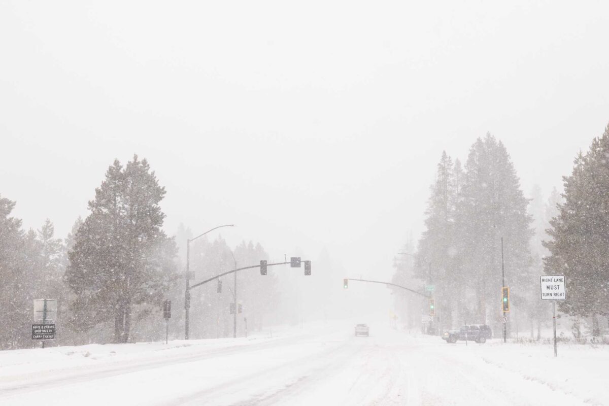 White out conditions were seen across the Sierra Nevada Mountains as heavy winds affected visibility throughout the state. | Credit: Brian Walker
