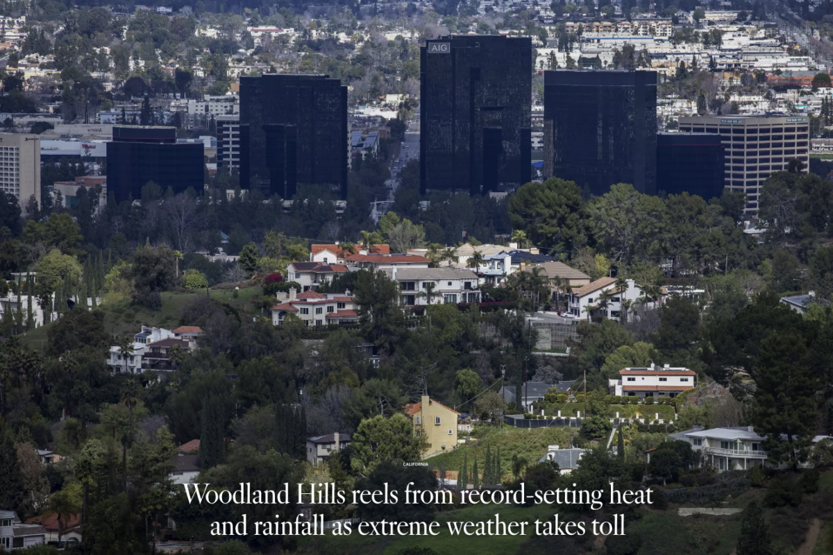 Woodland Hills is seen from the top of Topanga Overlook off Topanga Canyon Boulevard. The hilly, prosperous San Fernando Valley suburb has taken more than its share of weather pain.(Mel Melcon / Los Angeles Times)