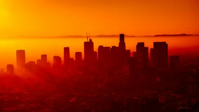 LA skyline at sunset
