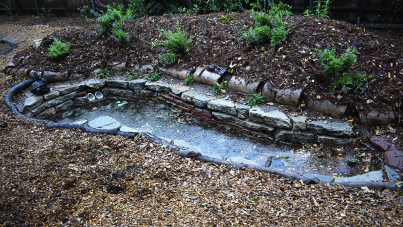 When one swale fills up, pipes pull the water to another on this property. If the system is overwhelmed it sends the water out to the storm drains. (Shawn Maestretti / Studio Petrichor)