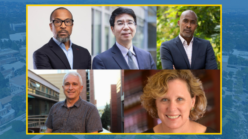 the five UCLA faculty members elected to the American Academy of Arts and Sciences: Ann Carlson, Jason Cong, Tyrone Howard, Thomas Smith, and Paul Taylor.