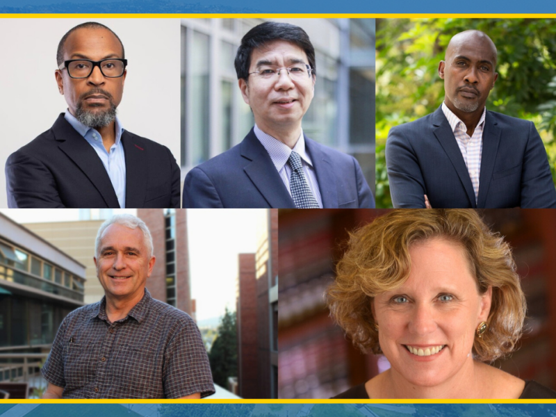 the five UCLA faculty members elected to the American Academy of Arts and Sciences: Ann Carlson, Jason Cong, Tyrone Howard, Thomas Smith, and Paul Taylor.