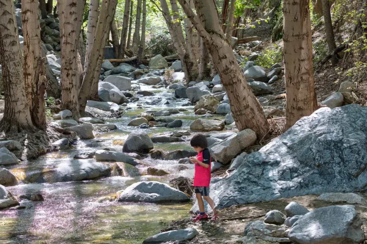 A child plays along the Arroyo Seco near Switzer Picnic Area, San Gabriel Mountains National Monument.