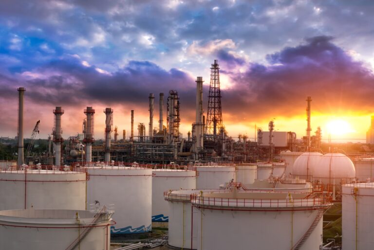 Major industrial area with sunset in the background
