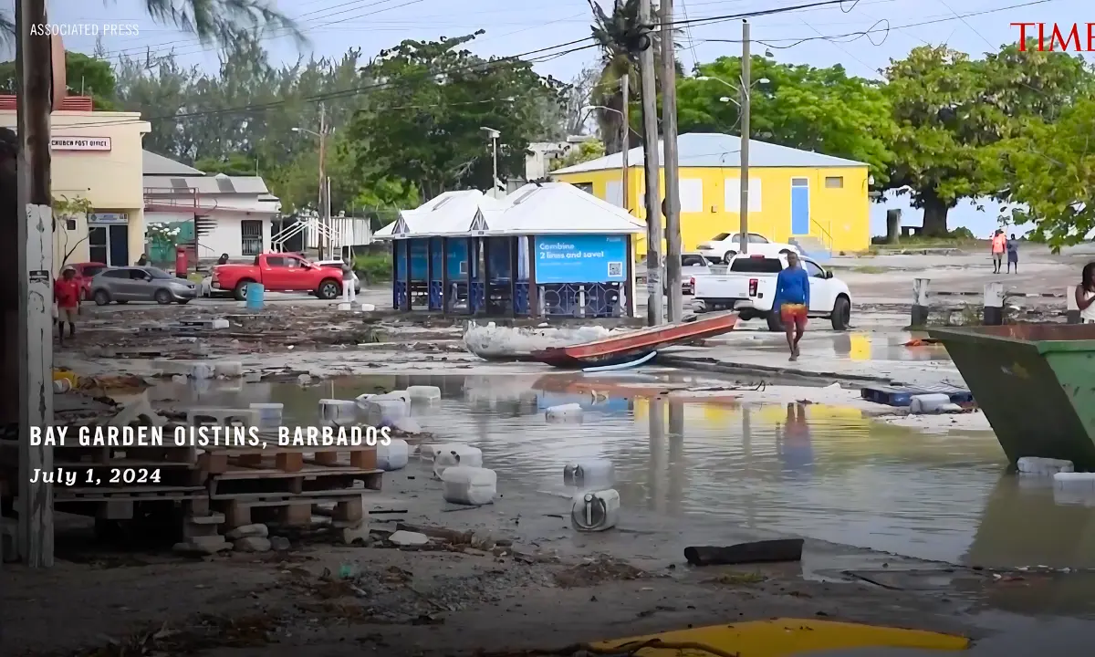 Bay Garden Oistins, Barbados after Hurricane Beryln caused widespread damage to the town.