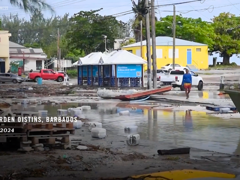 Bay Garden Oistins, Barbados after Hurricane Beryln caused widespread damage to the town.