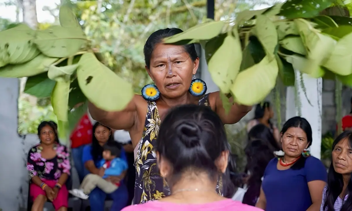 Mujeres Amazónicas Defensoras de La Selva meets to share ancestral knowledge and experiences to inspire Indigenous women and encourage them to draw strength from their roots, March 2024 | Photo courtesy of Nina Gualinga