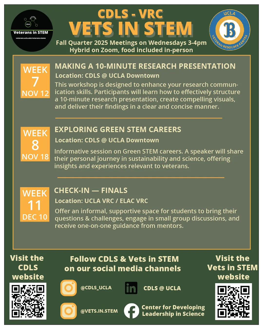 Vets In STEM 2025 Fall Programming flyer