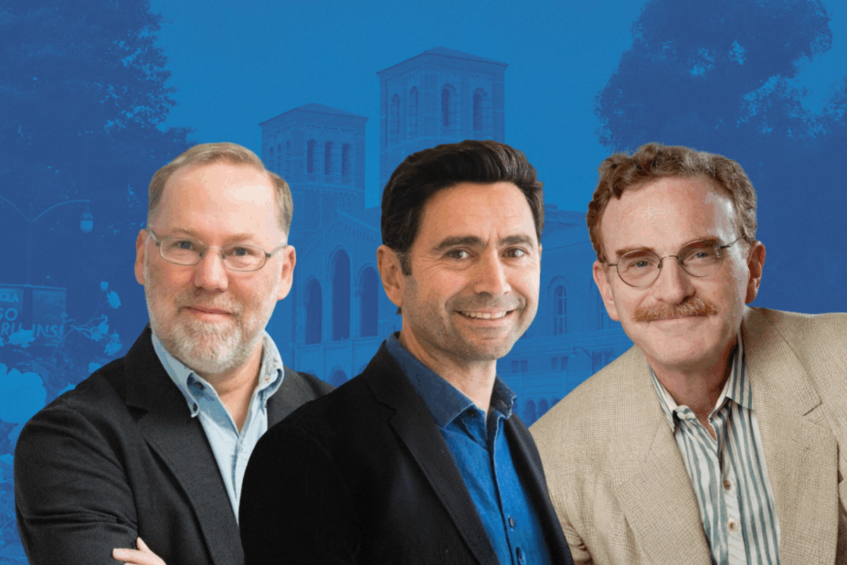 UCLA’s most recent alumni Nobel laureates, all of whom won the prize in physiology or medicine (left to right): Fred Ramsdell (2025 laureate), Ardem Patapoutian (2021) and Randy Schekman (2013).