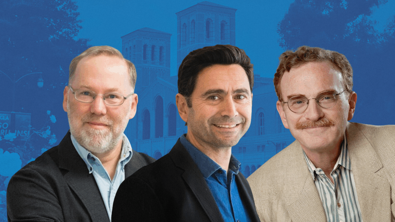 UCLA’s most recent alumni Nobel laureates, all of whom won the prize in physiology or medicine (left to right): Fred Ramsdell (2025 laureate), Ardem Patapoutian (2021) and Randy Schekman (2013).