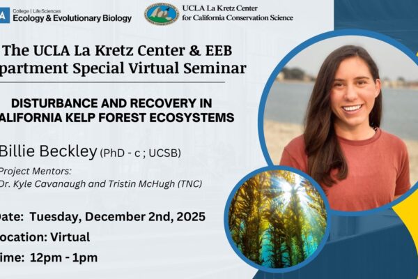 UCLA La Kretz Center Fellowship candidate, Billie Beckley, seminar Promotion