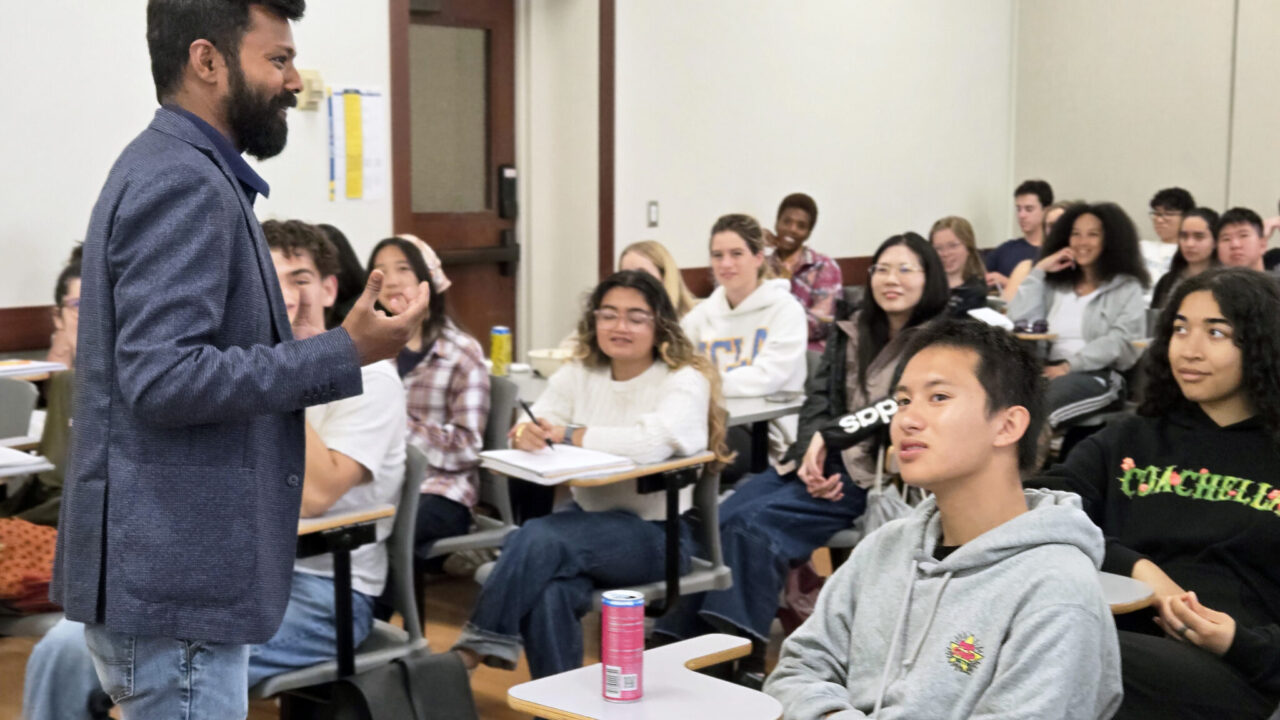 Vetri Nathan with students in global food studies class