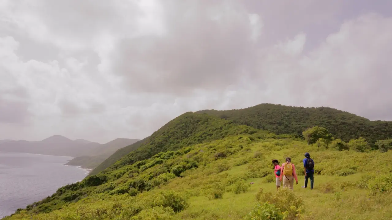 Three people hiking