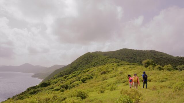 Three people hiking