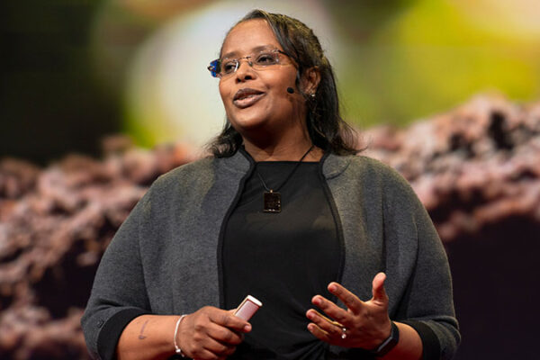Professor Asmeret Asefaw Berhe giving a TED Talk