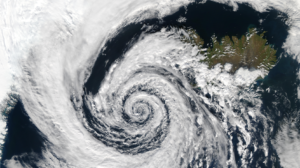 Cyclone over an island.
